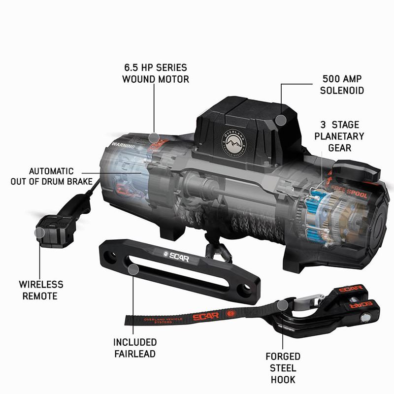 overland-vehicle-systems-scar-winch-series-6.5-hp-series-wound-motor-with-automatic-out-of-drum-brake-and-500-amp-solenoid-and-other-functions