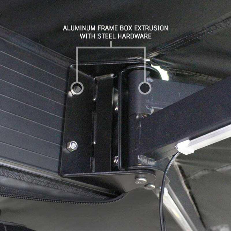 overland-vehicle-systems-xd-nomadic-270-degree-awning-black-close-up-view-with-aluminum-frame-box-exrtrusion