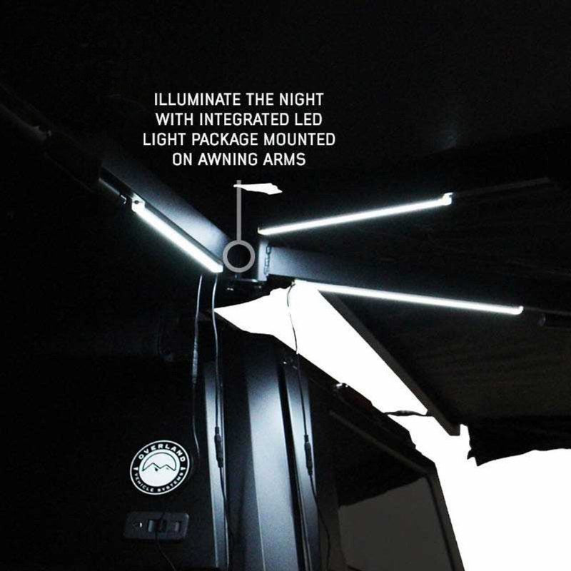 overland-vehicle-systems-xd-nomadic-270-degree-awning-black-interior-view-with-led-light-on-white-background
