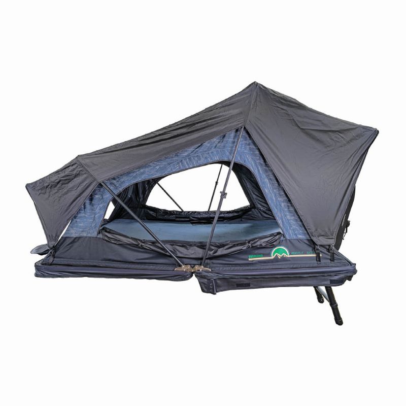overland-vehicle-systems-xd-sherpa-soft-shell-rooftop-gray-body-black-rainfly-gray-open-side-view-open-covers-on-white-backgound