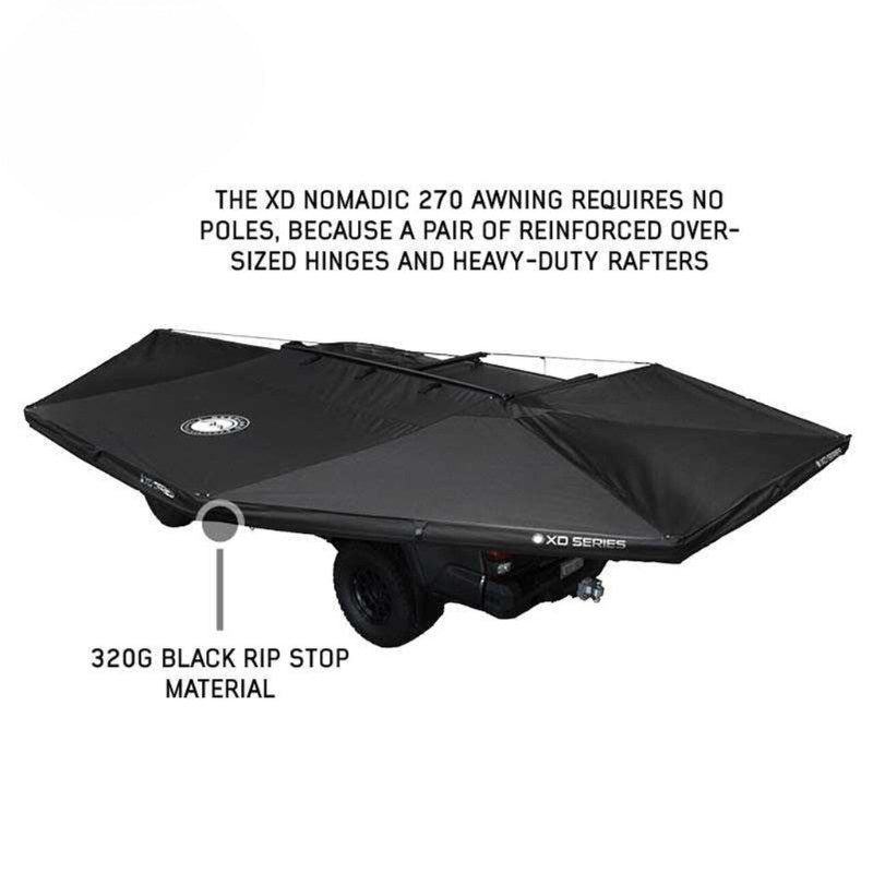 ovs-xd-nomadic-270-degree-awning-black-top-view-on-vehicle-with-rip-stop-material-on-white-background