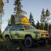 prinsu-toyota-4runner-roof-rack-full-non-drill-front-corner-view-on-vehicle-with-open-roof-top-tent-in-nature