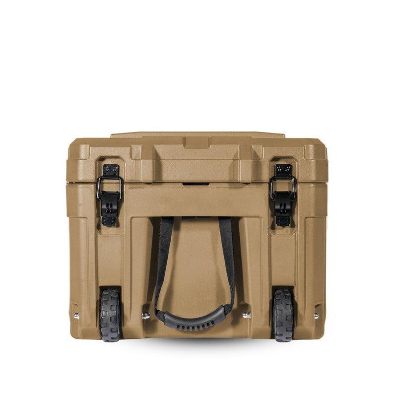 roam-125l-rolling-rugged-case-desert-tan-close-side-view-with-wheel-on-white-background