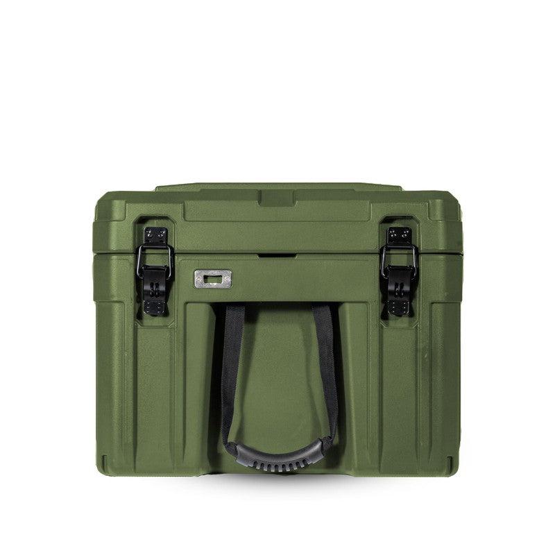 roam-125l-rolling-rugged-case-od-green-close-side-view-with-handle-on-white-background