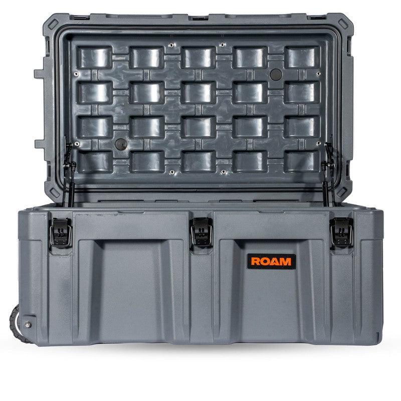 roam-125l-rolling-rugged-case-slate-open-front-view-on-white-background
