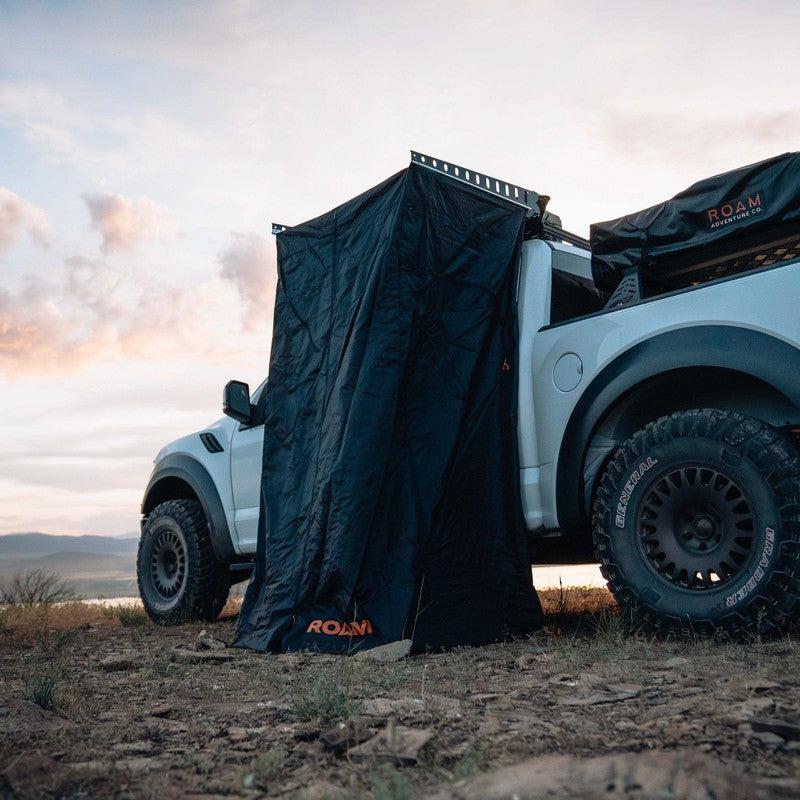 roam-shower-room-front-corner-view-on-ford-ranger-in-nature