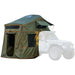roam-vagabond-xl-rooftop-tent-forest-green-hyper-orange-open-front-corner-view-with-annex-on-white-background
