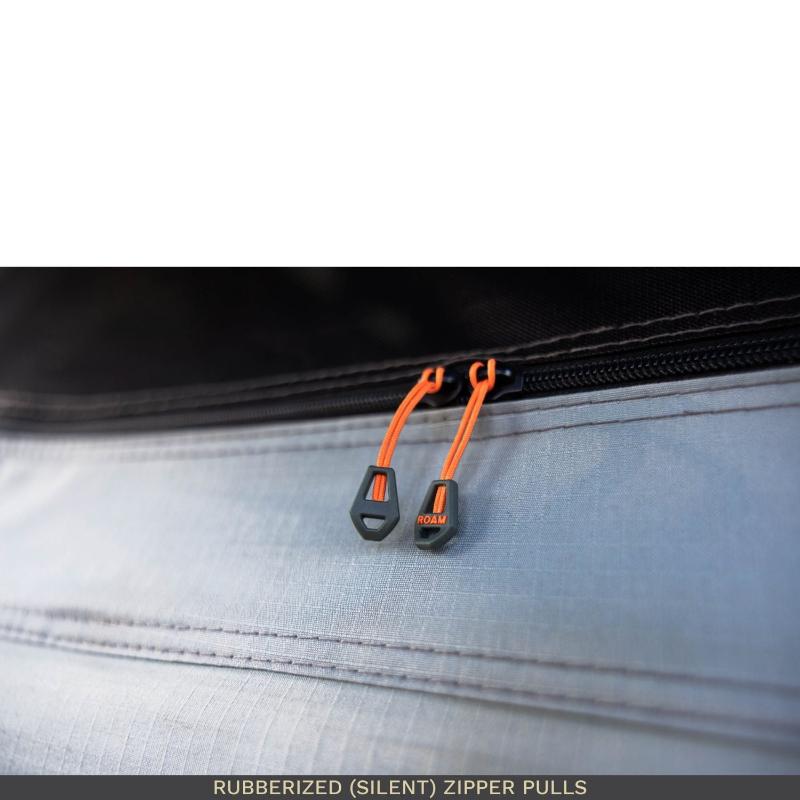 roam-vagabond-xl-rooftop-tent-slate-gray-navy-blue-open-close-up-view-with-rubberized-zippers
