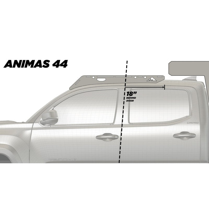 sherpa-animas-2005-2023-tacoma-camper-roof-rack-side-view-with-dimension-on-white-background