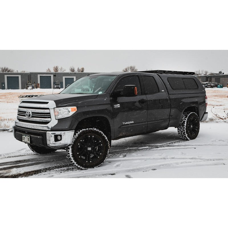 sherpa-crows-nest-truck-topper-rack-side-view-on-toyota-tundra-on-parking-lot