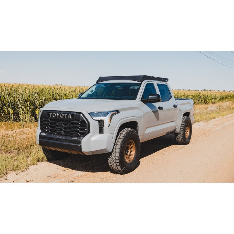 sherpa-grizzly-roof-rack-for-2022-2024-toyota-tundra-crewmax-front-corner-view-with-cornfield-as-background