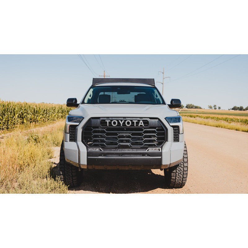 sherpa-grizzly-roof-rack-for-2022-2024-toyota-tundra-crewmax-front-view-beside-cornfield