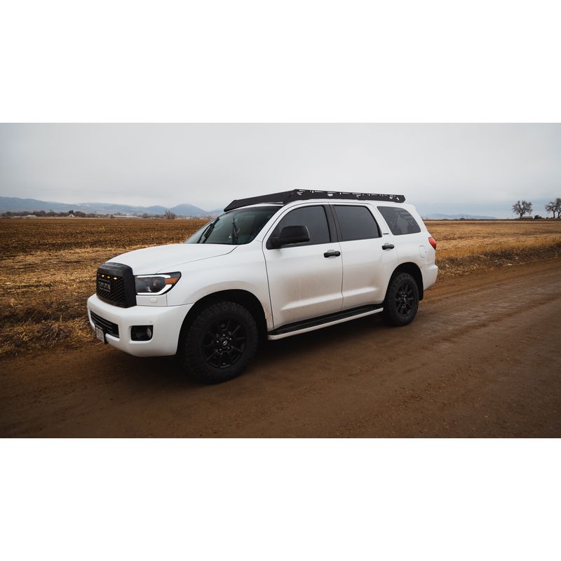 sherpa-harvard-roof-rack-for-2008-2022-toyota-sequoia-front-corner-view-in-terrain