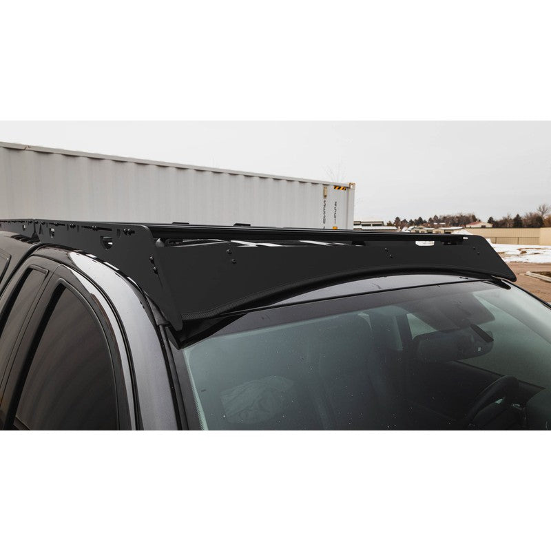 sherpa-little-bear-roof-rack-for-2007-2021-tundra-double-cab-close-up-view-with-wind-fiaring-and-container-box