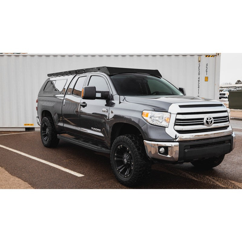 sherpa-little-bear-roof-rack-for-2007-2021-tundra-double-cab-front-corner-view-with-container-box