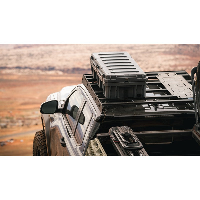 sherpa-rainier-roof-rack-for-2024-tacoma-double-cab-rear-corner-view-with-roam-case-in-nature