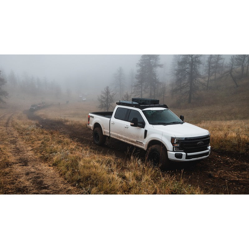 sherpa-thunder-roof-rack-for-2017-2024-ford-f250-f350-front-corner-view-in-forest