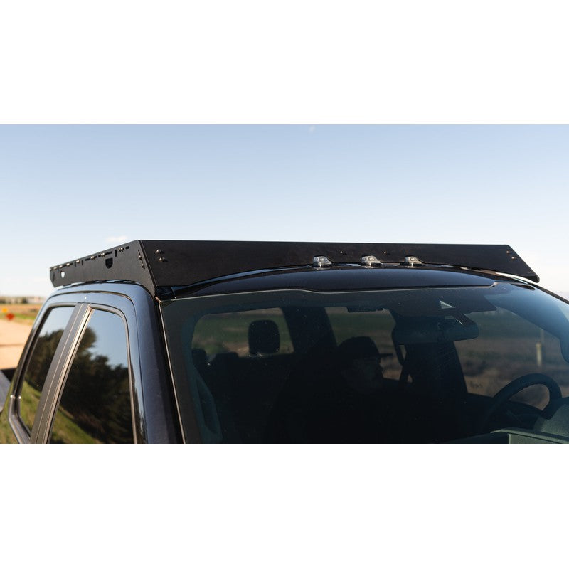 sherpa-thunder-roof-rack-for-2017-2024-ford-f250-f350-front-corner-view-with-with-fairing-in-nature