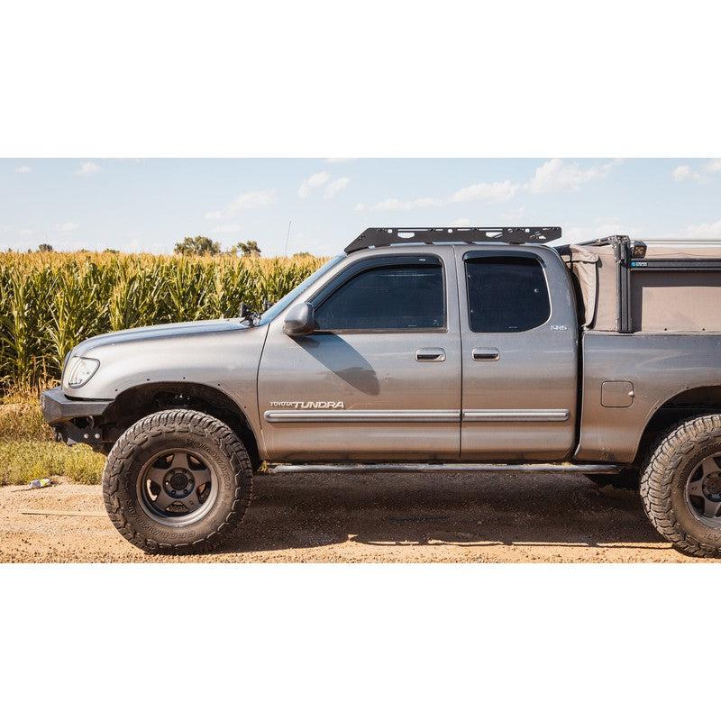 sherpa-ursa-minor-roof-rack-for-2000-2006-tundra-access-cab-side-view-with-bed-rack-in-nature