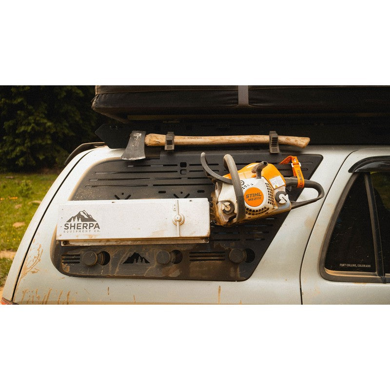 sherpa-window-panel-for-toyota-4runner-3rd-gen-front-view-with-chainsaw-in-nature