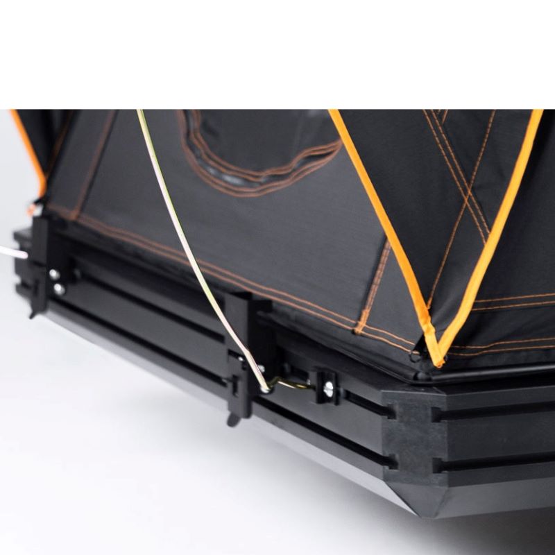tentbox-cargo-hard-shell-roof-top-tent-black-open close-up-view-with-poles-open-on-white-background