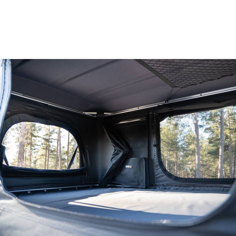 tentbox-classic-2-hard-shell-roof-top-tent-midnight-gray-open-interior-view-in-nature