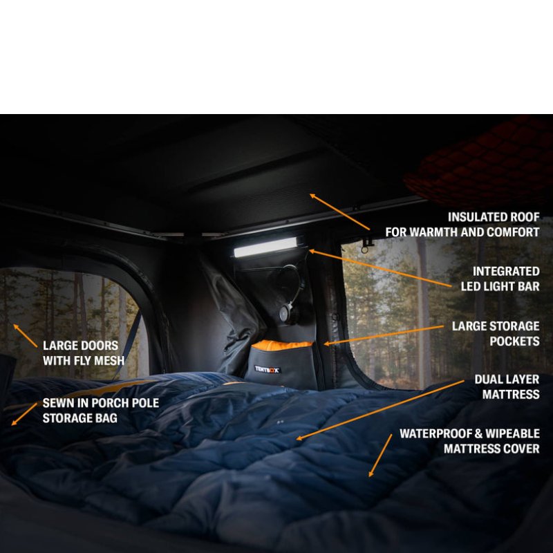 tentbox-classic-2-hard-shell-roof-top-tent-midnight-gray-open-interior-view-with-interior-features-in-nature