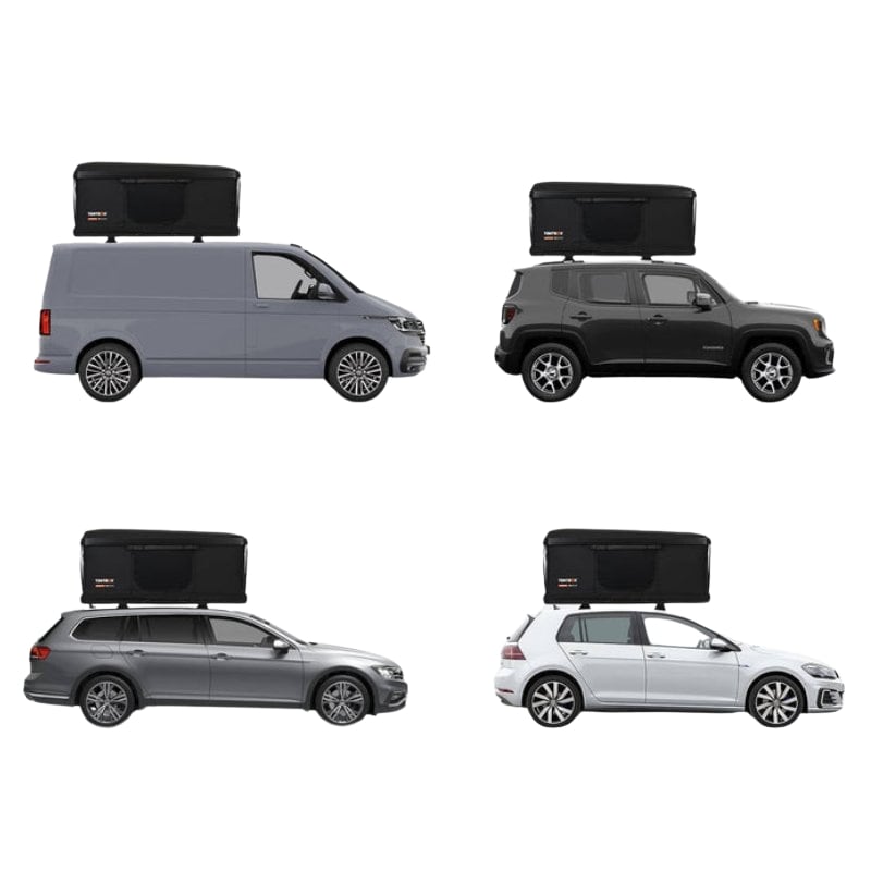 tentbox-classic-2.0-hard-shell-roof-top-tent-midnight-gray-open-side-view-on-various-vehicles-on-white-background