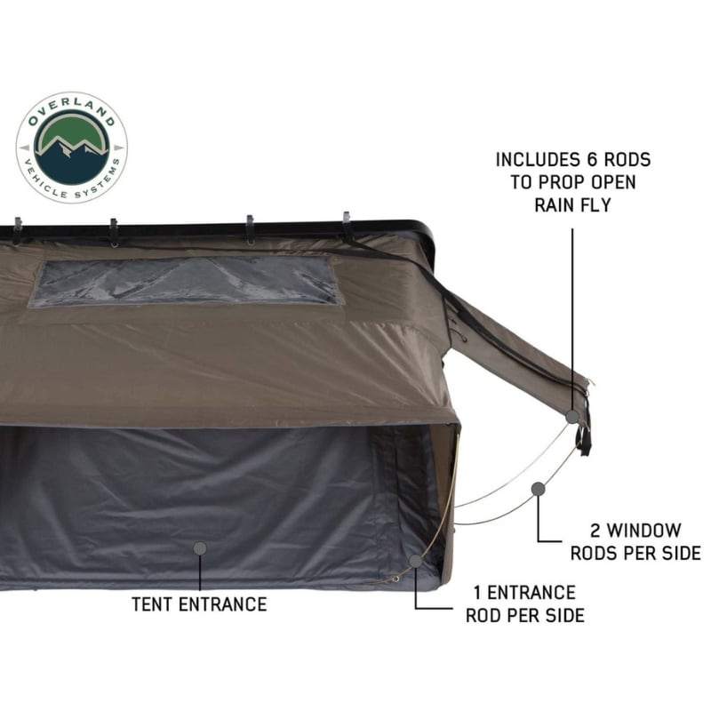 overland-vehicle-systems-bushveld-hard-shell-roof-top-open-entrance-view-with-rainfly-rod-description
