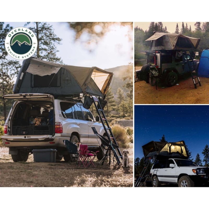 overland-vehicle-systems-bushveld-hard-shell-roof-top-tent-open-in-nature-on-toyota-land-cruiser-and-jeep-wrangler