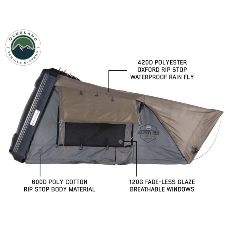 overland-vehicle-systems-bushveld-hard-shell-roof-top-tent-open-side-view-with-specifications