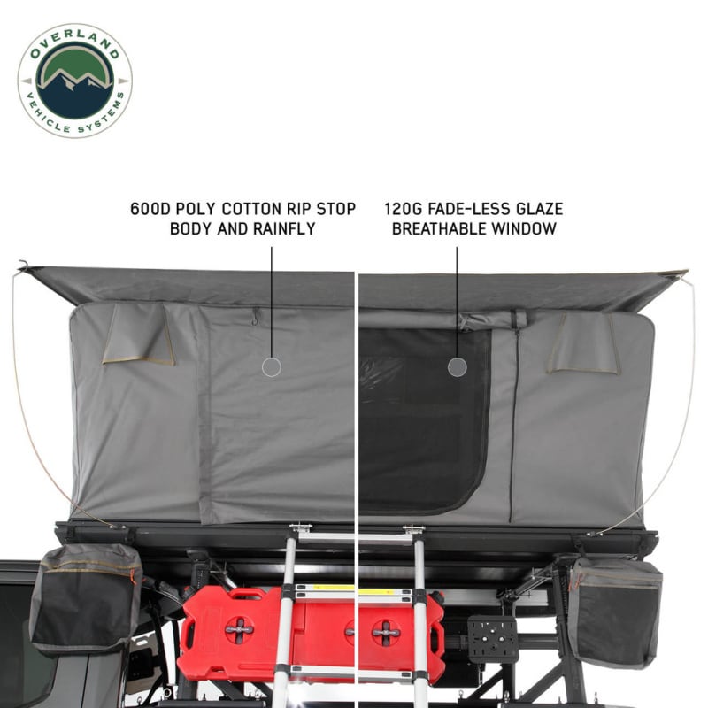overland-vehicle-systems-sidewinder-hard-shell-roof-top-open-entrance-view-with-fabric-description